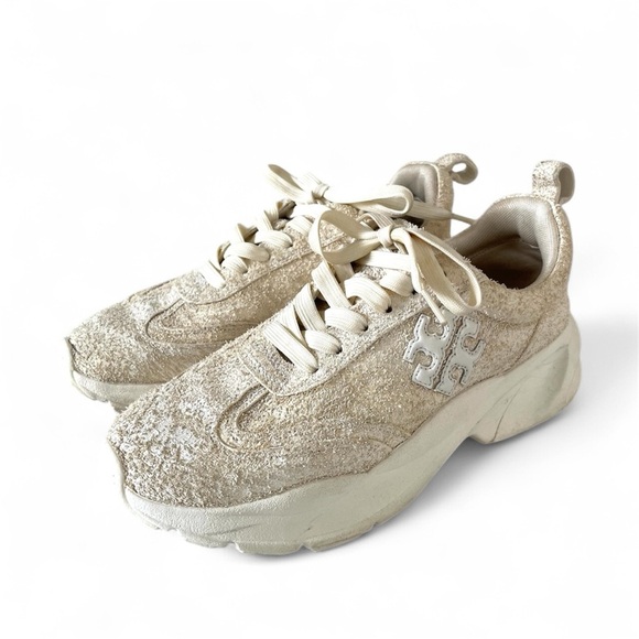 Tory Burch Shoes - Tory Burch Good Luck‎ Logo Trainer in Textured Ivory